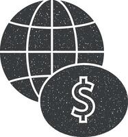 Global dollar icon vector illustration in stamp style