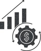 Gear dollar data analytics icon vector illustration in stamp style