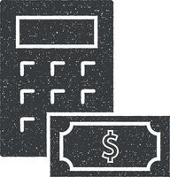 Money calculator icon vector illustration in stamp style