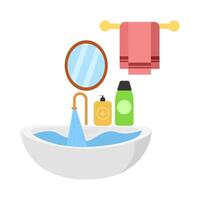 soap in water sink miror with towel hanging illustration vector