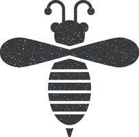 bee, wasp icon vector illustration in stamp style