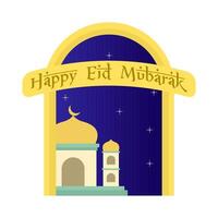 happy eid mubarak greetings badge illustration vector