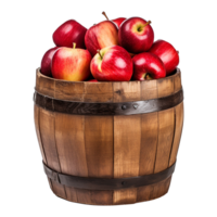 AI generated Apples in a wooden barrel isolated on transparent background png