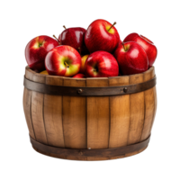 AI generated Apples in a wooden barrel isolated on transparent background png