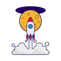 rocket fly with moon illustration vector