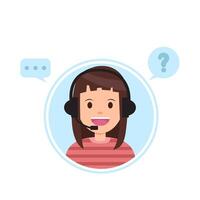 call center work in front computer with answer customer questions illustration vector