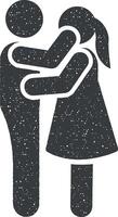 Girl, boy, love, hug icon vector illustration in stamp style