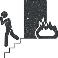 fuego, hombre, escalera icono vector ilustración en sello estilo