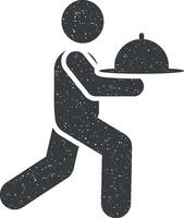 hombre, alimento, servicios, hotel icono vector ilustración en sello estilo