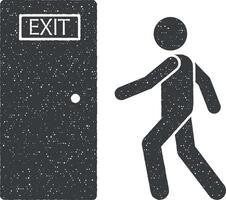 Man, run, exit icon vector illustration in stamp style