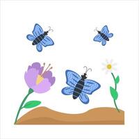 mariposa con flor en suelo ilustración vector