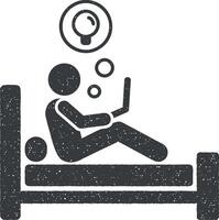 hombre tener idea en cama icono vector ilustración en sello estilo