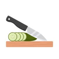 knife with cucumber in cutting board illustration vector