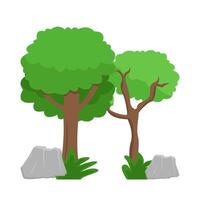 tree, grass with stone illustration vector