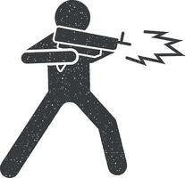 Gun man shoot icon vector illustration in stamp style