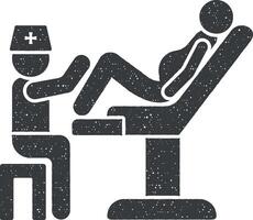 Gynecology chair, patient icon vector illustration in stamp style