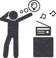 Radio, music, man icon vector illustration in stamp style