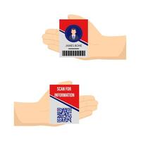 carné de identidad tarjeta con código qr carné de identidad tarjeta en mano ilustración vector