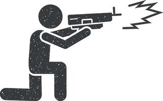 Gun man shoot icon vector illustration in stamp style