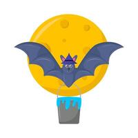 bat, bucket colored paint with moon illustration vector