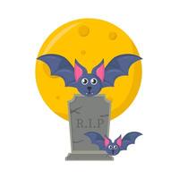 bat, tombstone with  full moon illustration vector