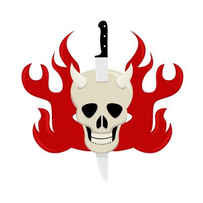 knife in skull with fire illustration