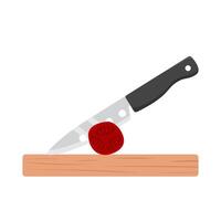 knife with tomato in cutting board illustration vector