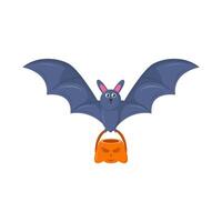 bucket pumpkin in bat wing illustration vector