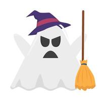 ghost with broom illustration vector