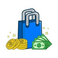 shopping bag, money with money coin illustration vector