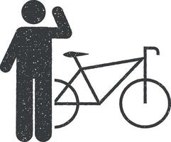 Bicycle, man icon vector illustration in stamp style