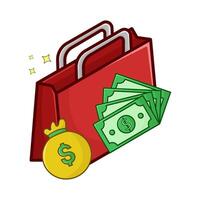 shopping bag, money with money bag illustration vector