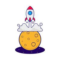 rocket fly with moon illustration vector