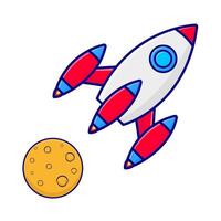 rocket fly with moon illustration vector