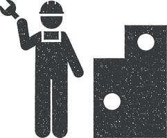 Cogwheel, engineering, maintenance, job, worker icon vector illustration in stamp style