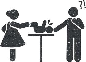 bebé, padre, enojado, madre icono vector ilustración en sello estilo