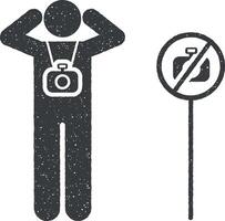 Photography, camera, no, angry pictogram icon vector illustration in stamp style