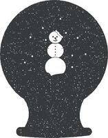 snow, snowman, Christmas lamp icon vector illustration in stamp style