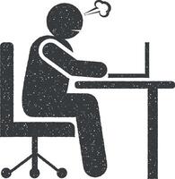persona, empresario, sentar abajo, enojado icono vector ilustración en sello estilo