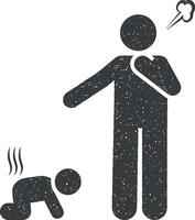 Urinating, dad, baby icon vector illustration in stamp style