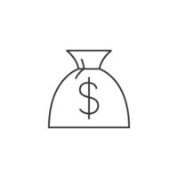 Money sack icon in thin outline style vector