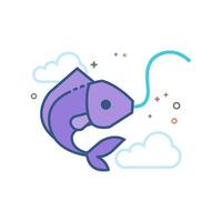 Hooked fish icon flat color style vector illustration