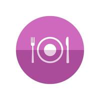 Dishes icon in flat color circle style. Spoon fork dinner supper breakfast eating vector