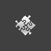 Puzzle icon in metallic grey color style. Toy playing jigsaw match vector