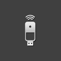 Modem icon in metallic grey color style. Internet connection wireless vector