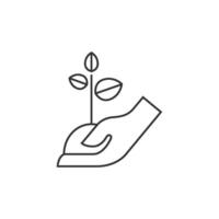 Hand holding tree icon in thin outline style vector