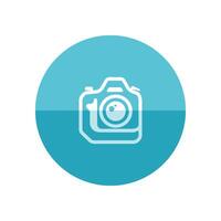 Camera icon in flat color circle style. Photography picture electronic imaging digital SLR reflex vector