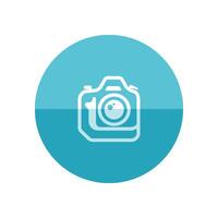 Camera icon in flat color circle style. Photography picture electronic imaging digital SLR reflex vector