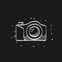 Camera icon in doodle sketch lines. Photography picture electronic imaging capture mirror less digital vector