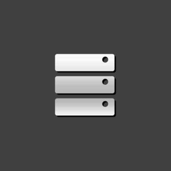 Server rack icon in metallic grey color style.Computer data file hosting vector